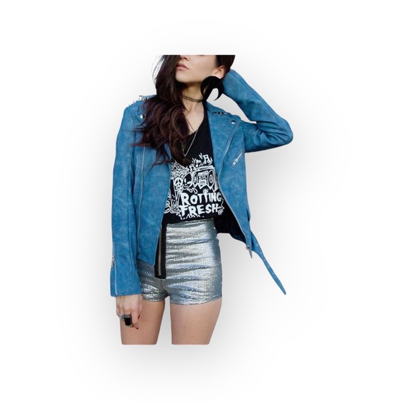 UNIF x Nasty Gal ☻ Sequin Short Hot Shorts ☻ Exposed Front Zipper ☻︎ Silver ☻︎ M - Picture 16 of 17